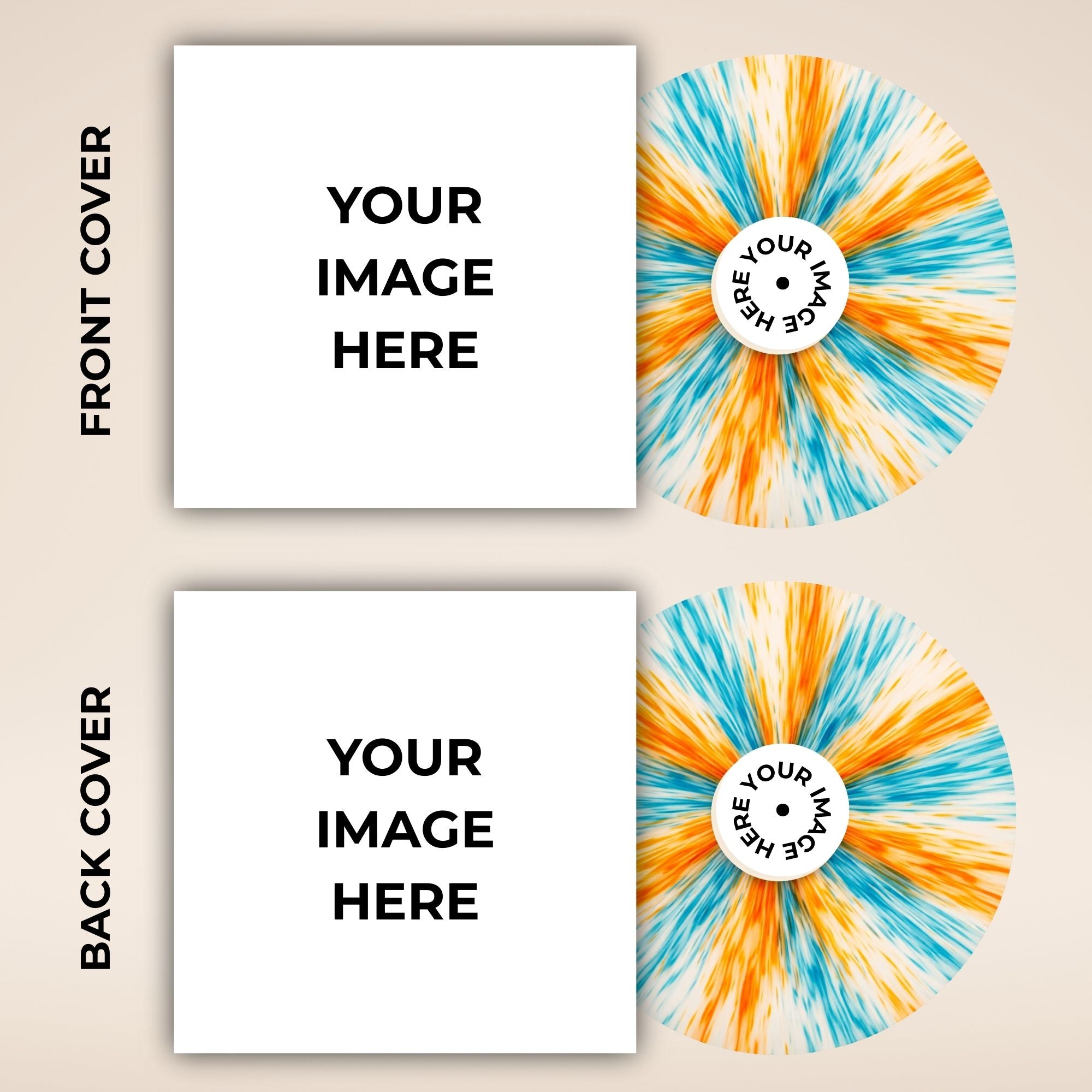 Design template for front and back covers with colorful sunburst pattern