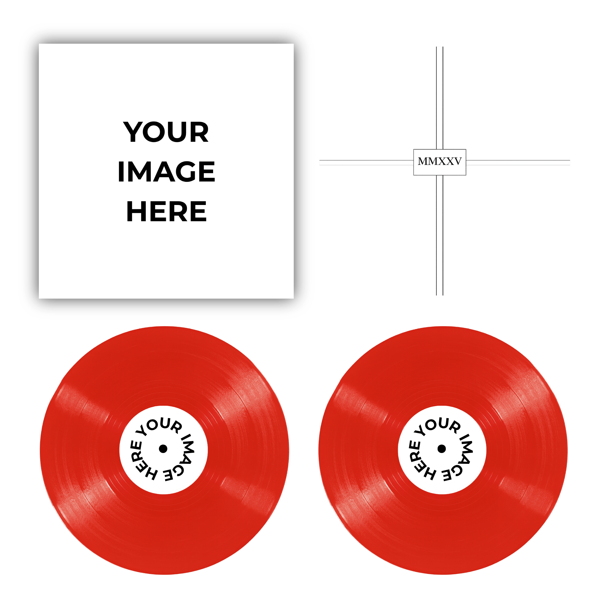 Placeholder with red vinyl records and text space on a green background