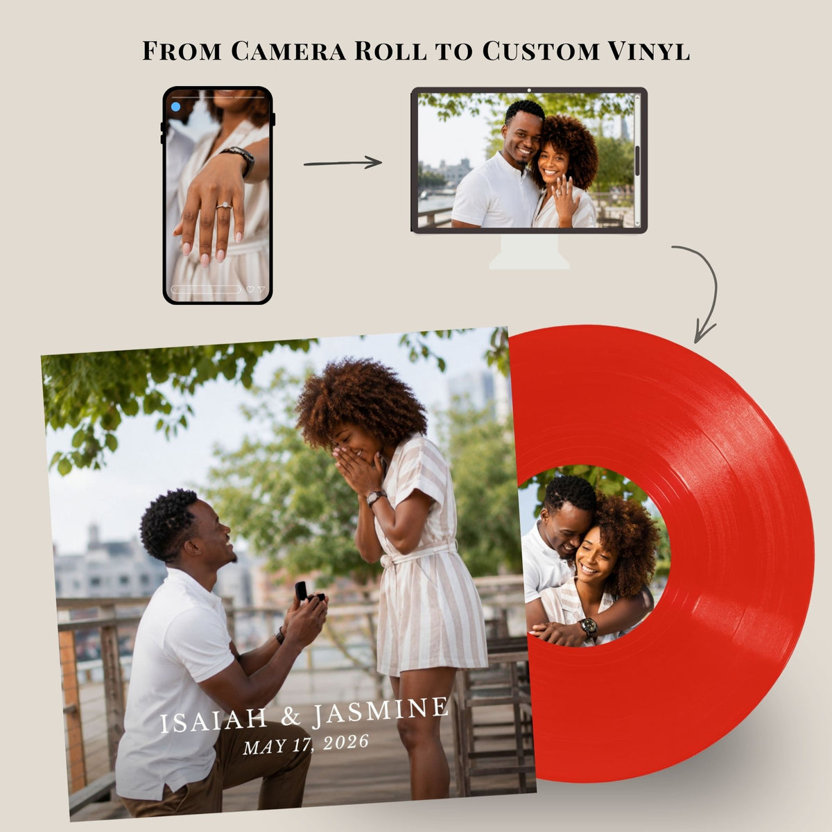 Personalized Engagement Color Vinyl Record — Custom Photos & Songs