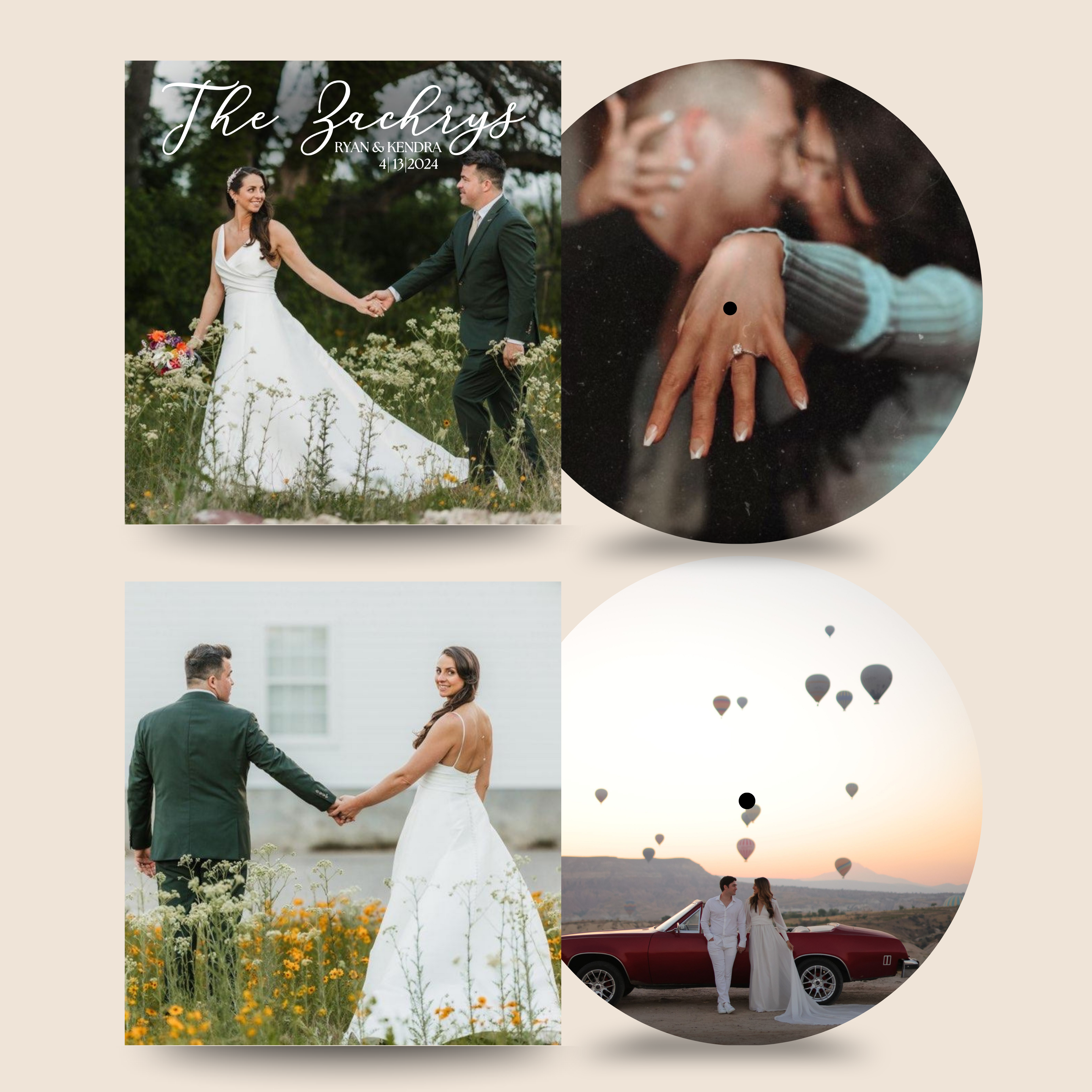 12″ Custom Mixtape Picture Vinyl Record by Black Label Vinyl featuring full-coverage photo artwork on both sides of a 12-inch lathe-cut record, shown with personalized album cover mockups.