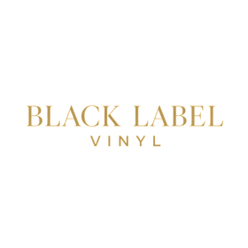 Black Label Vinyl logo in gold on a white background